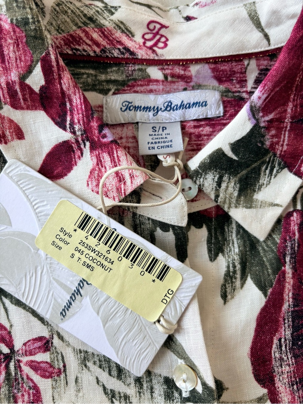 Tommy Bahama 100% Linen Floral button Women’s Small Tropical Coastal Blouse NWT - Picture 8 of 9